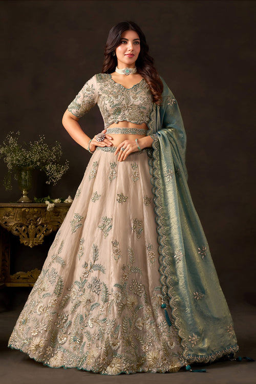 Beige Classic Heavy Embroidered Sangeet Function Lehenga Choli