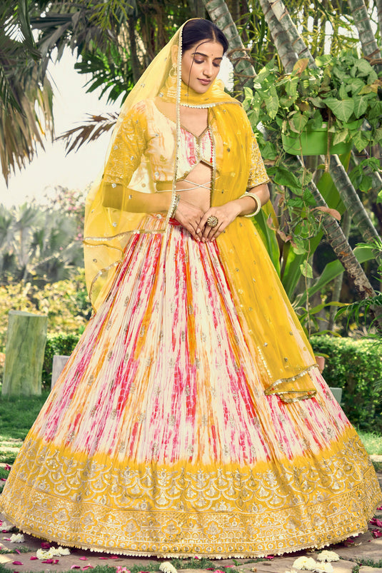 Yellow Color Chinon Fabric Ravishing Function Look Sequins Designs Lehenga