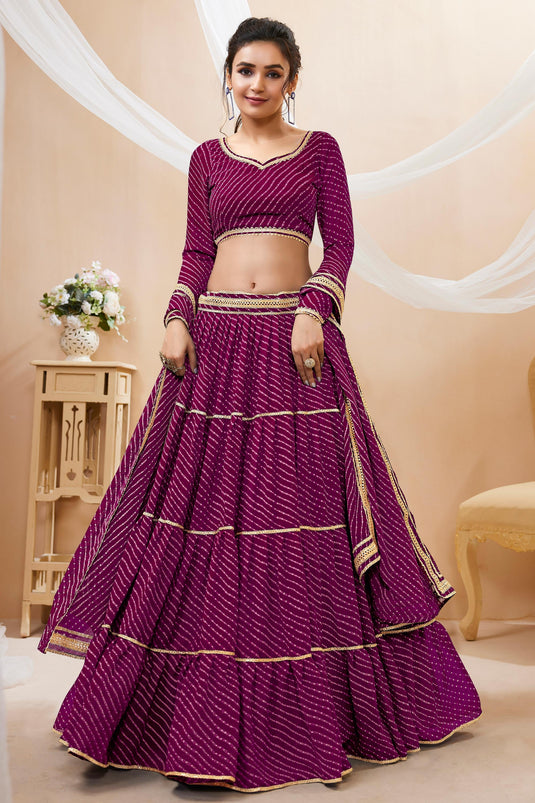 Georgette Fabric Purple Color Delicate Leheriya Printed Lehenga