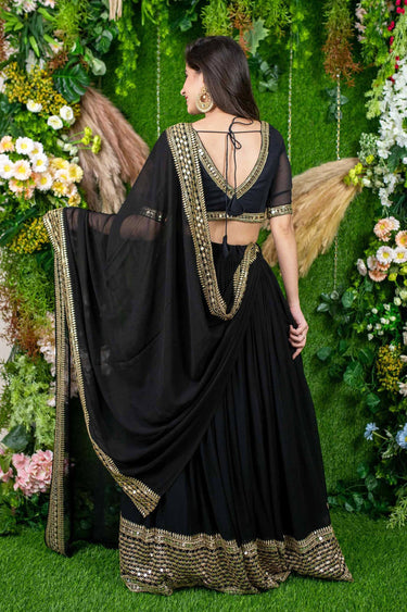 Georgette Black Sangeet Wear 3 Piece Sequins Work Lehenga With Enigmatic Blouse