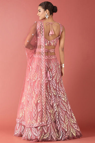 Net Fabric Pink Color Sangeet Wear Lehenga Choli