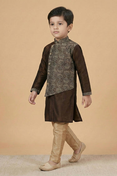 Brown Sangeet Wear Art Silk Fabric Readymade Kurta Pyjama For Boys