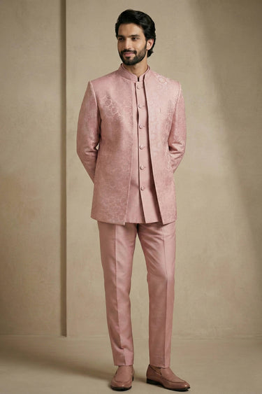 Satin Pink Color Men Readymade Indo Western For Function Wear