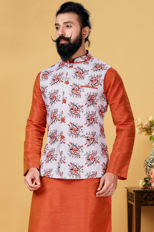 Peach Color Cotton Fabric Festive Wear Readymade Men Jacket