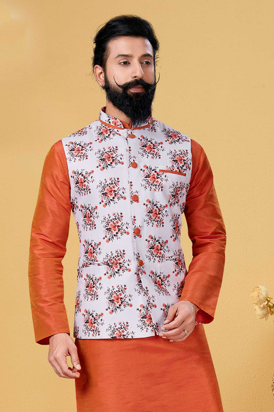 Peach Color Cotton Fabric Festive Wear Readymade Men Jacket