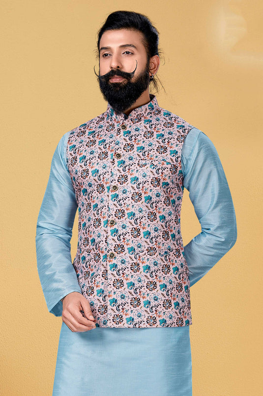 Pink Color Cotton Fabric Festive Wear Readymade Jacket For Men