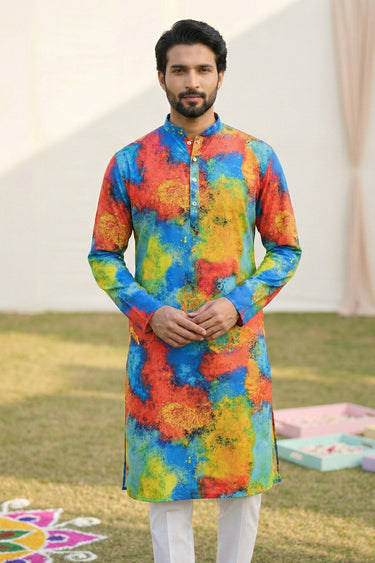 Multi Color Festive Wear Cotton Fabric Readymade Kurta Pyjama For Men