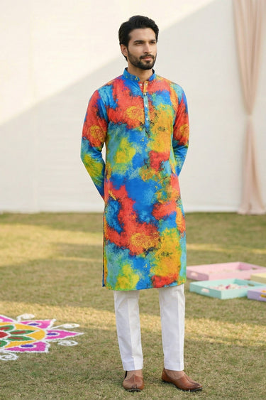 Multi Color Festive Wear Cotton Fabric Readymade Kurta Pyjama For Men