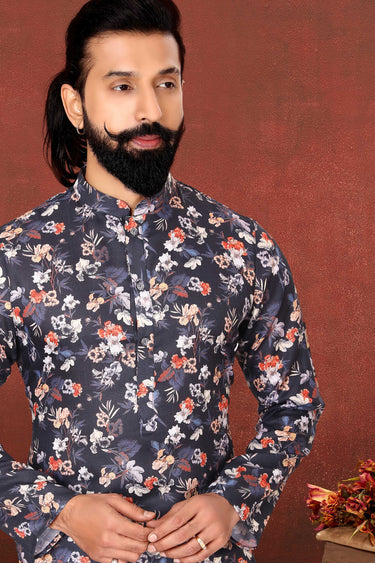 Cotton Navy Blue Magnificent Readymade Men Kurta Pyjama For Sangeet Wear