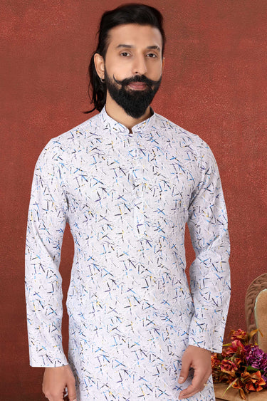 Sangeet Wear Readymade Kurta Pyjama For Men In Cotton White Color