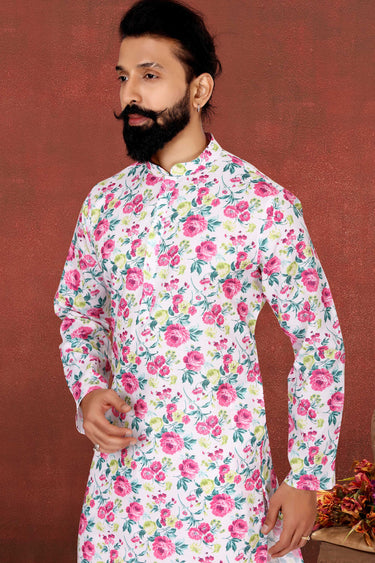 Off White Color Sangeet Wear Cotton Fabric Designer Readymade Kurta Pyjama For Men