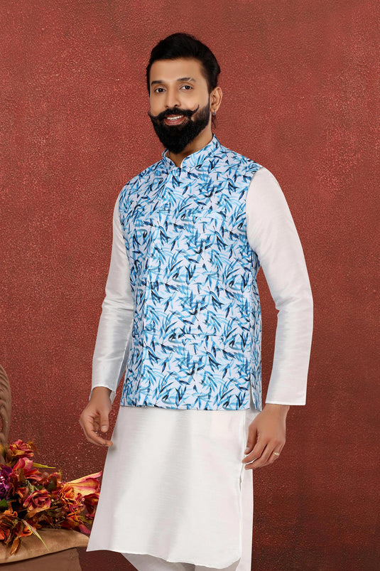 Cotton Wedding Wear Attractive Readymade Men Jacket In Cyan Color