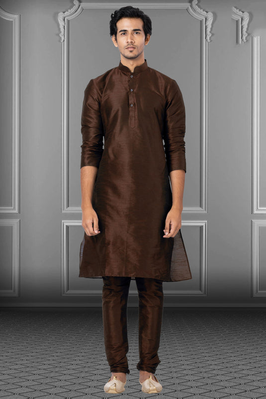 Brown Engaging Dhupion Fabric Festive Wear Kurta Pyjama For Men