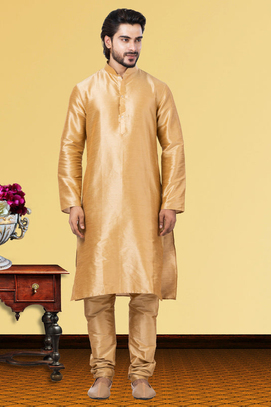 Golden Sangeet Wear Pretty Kurta Pyjama For Men In Dhupion Fabric