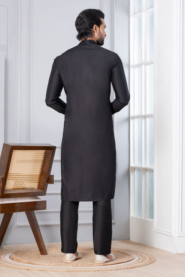Black Cotton Sangeet Wear Trendy Readymade Kurta Pyjama For Men