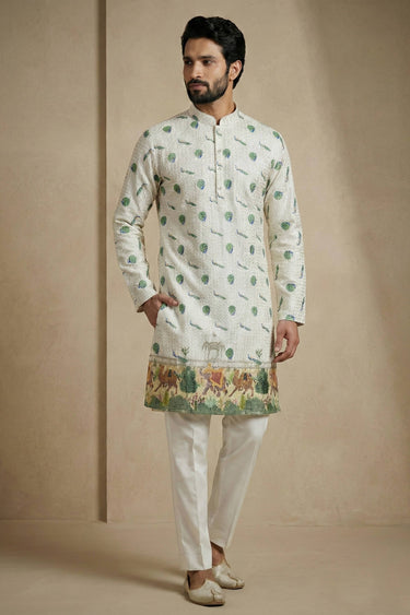 Multi Color Printed Cotton Fabric Readymade Kurta Pyjama For Men