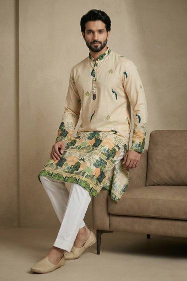 Multi Color Cotton Fabric Printed Wedding Wear Readymade Kurta Pyjama For Men
