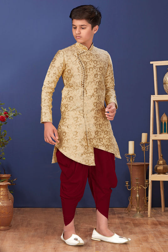 Art Silk Fabric Beige Color Occasion Wear Readymade Boys Indo Western