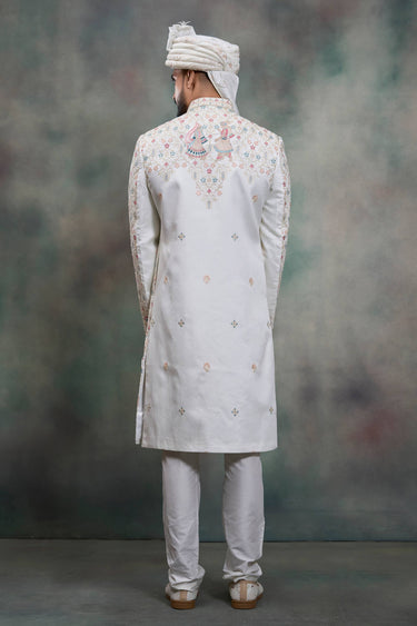 White Silk Fabric Readymade Groom Sherwani For Men
