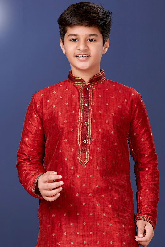 Art Silk Maroon Color Occasion Wear Readymade Boys Kurta Pyjama