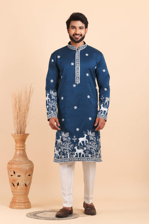 Men’s Viscose Silk Teal Readymade Kurta Pajama