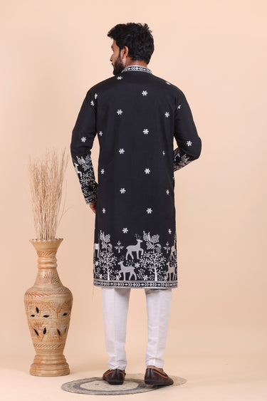 Men Viscose Silk Black Designer Kurta Pajama Set