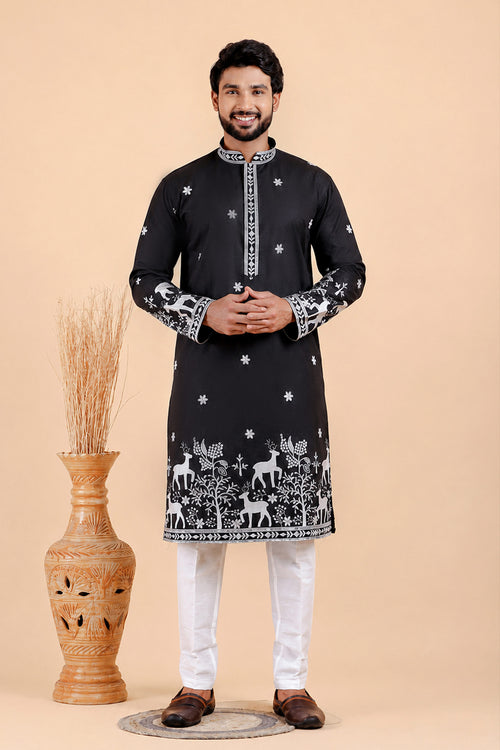 Men Viscose Silk Black Designer Kurta Pajama Set