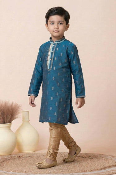 Jacquard Silk Fabric Teal Festive Wear Readymade Kurta Pyjama For Boys
