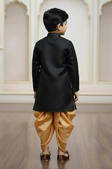 Black Art Silk Wedding Wear Indo Western For Boys