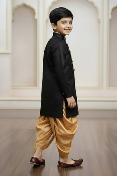 Black Art Silk Wedding Wear Indo Western For Boys