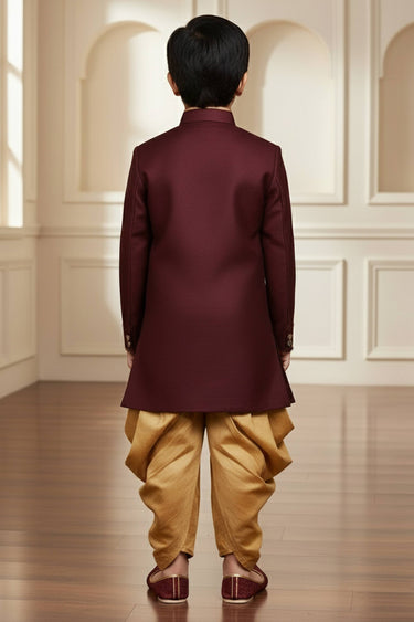 Art Silk Maroon Readymade Indo Western For Boys