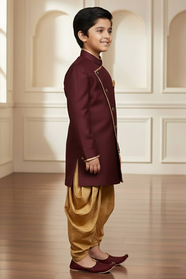 Art Silk Maroon Readymade Indo Western For Boys