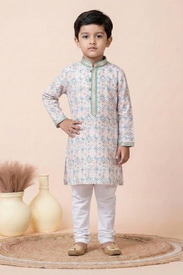 Cotton Fabric Off White Readymade Kurta Pyjama For Boys