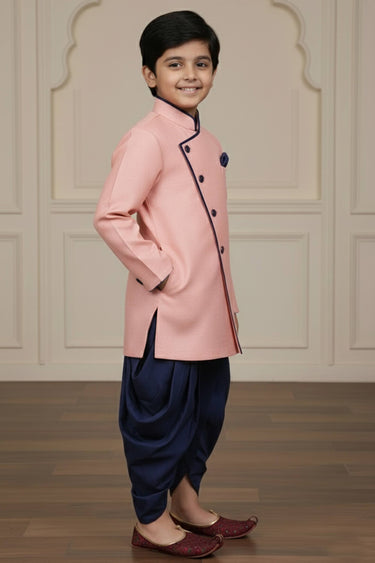 Art Silk Pink Readymade Indo Western For Boys