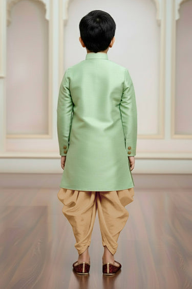Sea Green Art Silk Wedding Wear Indo Western For Boys
