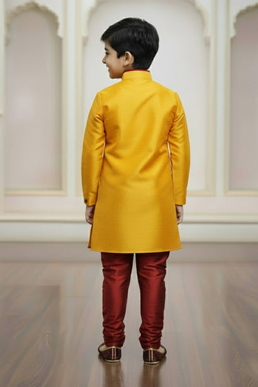 Art Silk Fabric Orange Readymade Indo Western For Boys