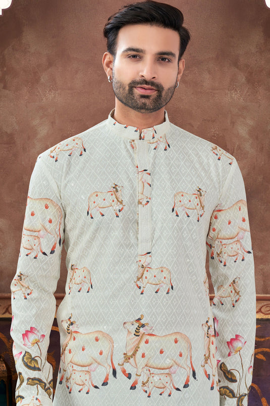 Cream Petal Cascade Attire Kurta Pyjama