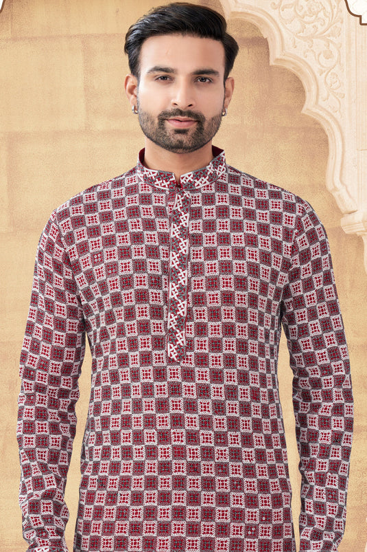 Elegance Embellished Maroon Long Kurta Pyjama For Men