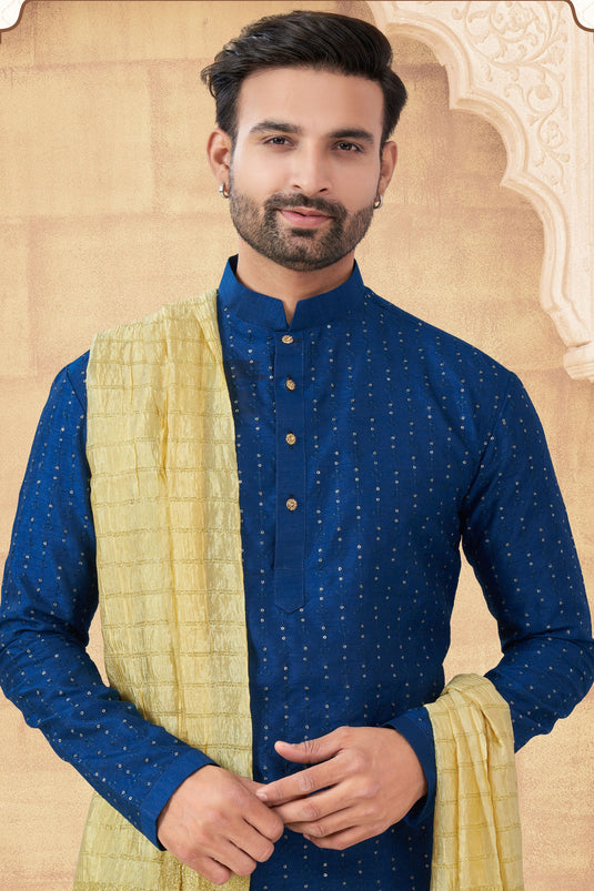 Royal Long Blue Kurta Pyjama Set