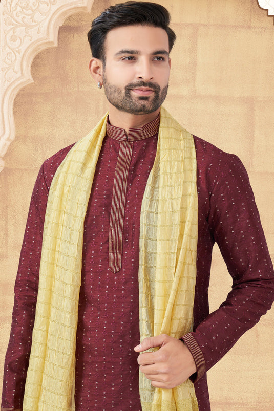 Vibrant Spectrum Maroon Long Kurta Pyjama For Men