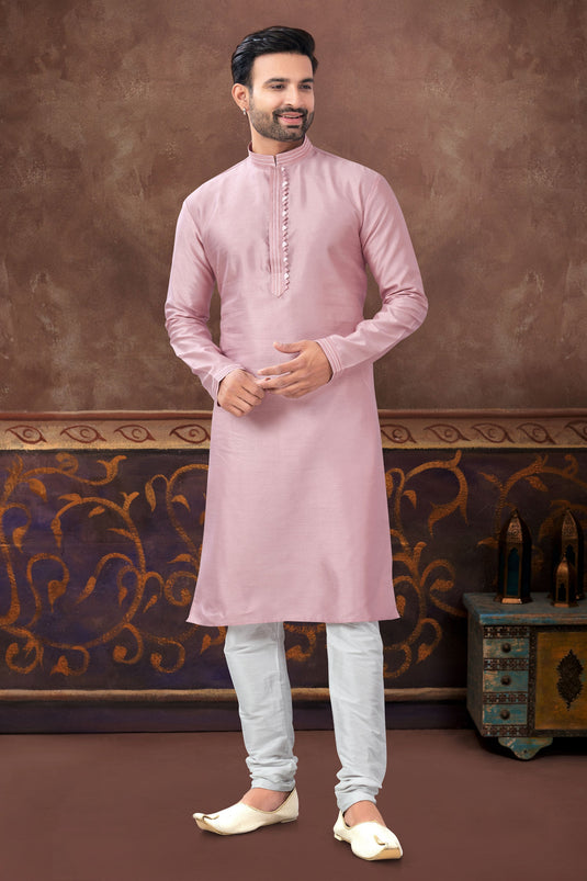 Pink Long Kurta Pyjama For Men