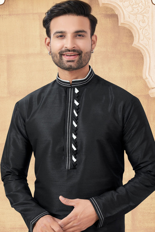 Emerald Elegance Black Long Kurta Pyjama For Men