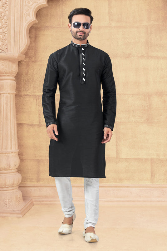 Emerald Elegance Black Long Kurta Pyjama For Men