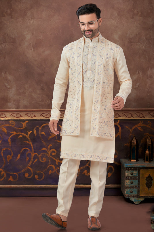 Luxurious Peach Silk Kurta Pyjama Set