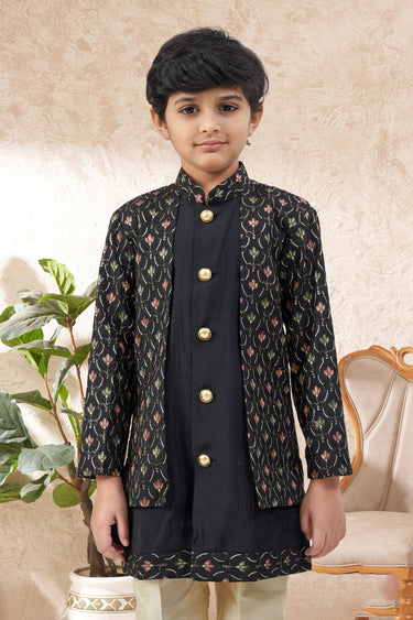 Art Silk Fabric Black Boys Readymade Indo Western For Festive Wear