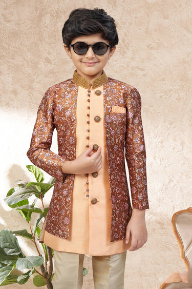 Peach Art Silk Fabric Festive Wear Readymade Indo Western For Boys