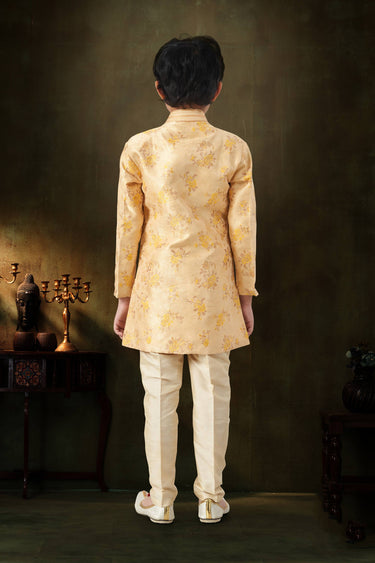 Cream Festive Wear Jacquard Fabric Readymade Indo Western For Boys