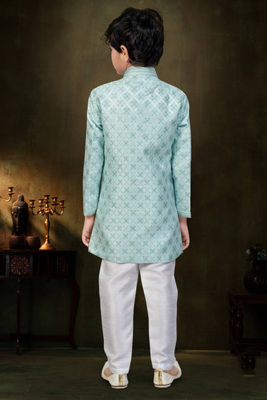 Jacquard Fabric Off White Festive Wear Readymade Indo Western For Boys