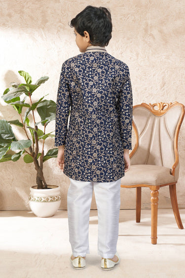 Art Silk Fabric Navy Blue Boys Readymade Indo Western For Festive Wear