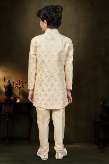 Beige Festive Wear Art Silk Readymade Indo Western For Boys